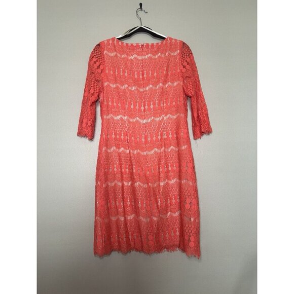 Eliza J. Nordstrom Women's Coral Orange Lace Shift Dress Size 14 3/4 Sleeve - Picture 6 of 8